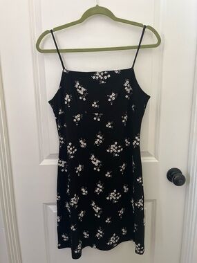 Vintage Black Floral Mini Dress with White Blossoms